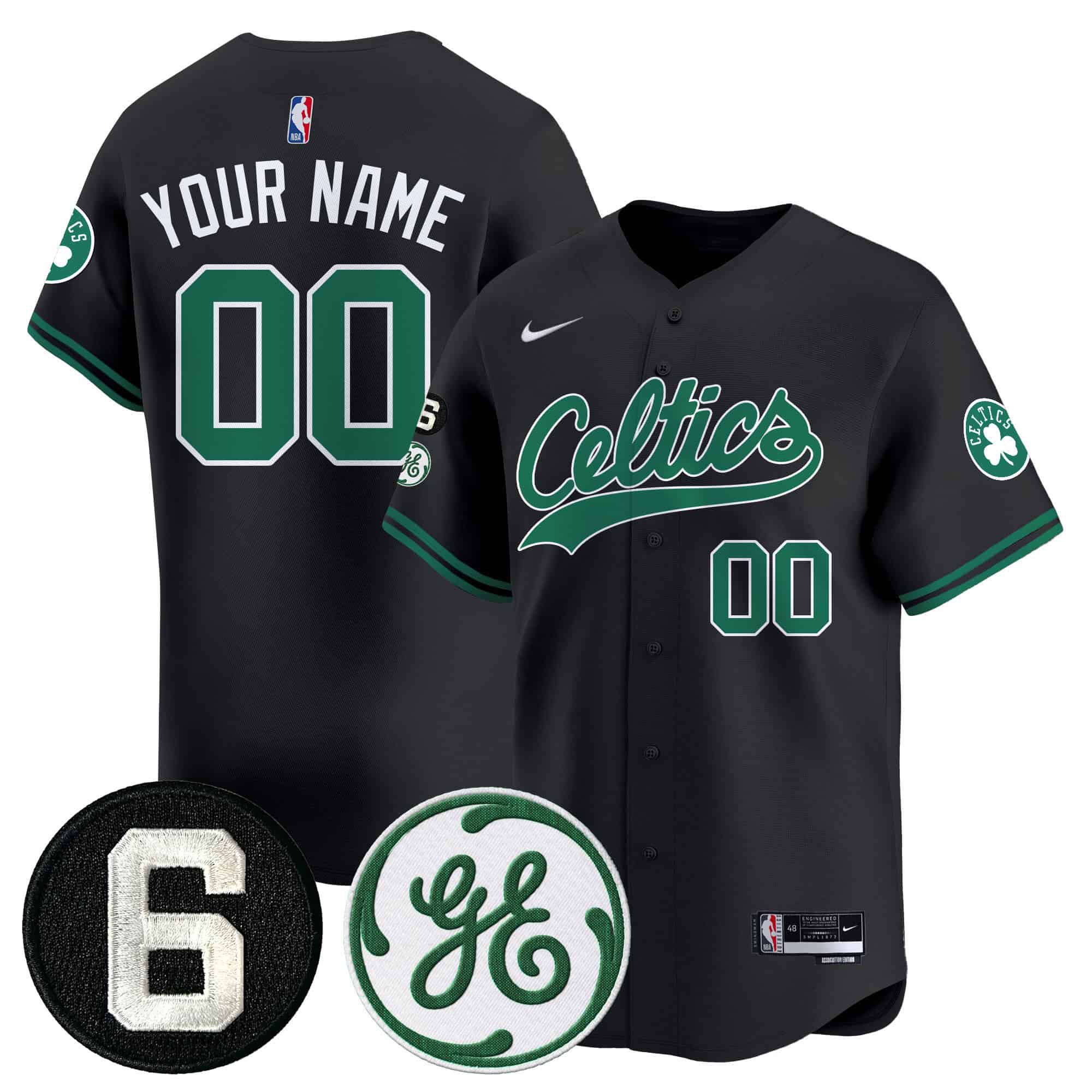Men Boston Celtics Black 2024 Nike Bill Russell & John Havlicek Patch Custom Baseball NBA Jersey style 1->customized nba jersey->Custom Jersey